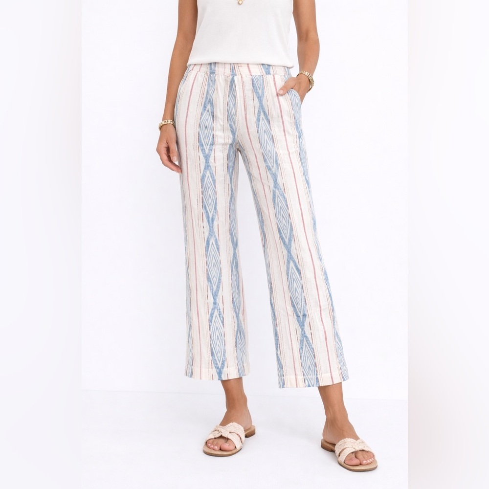 CP Shades Linen Wide Leg Cropped Pants Lagenlook Aztec Stripe Tribal coastal